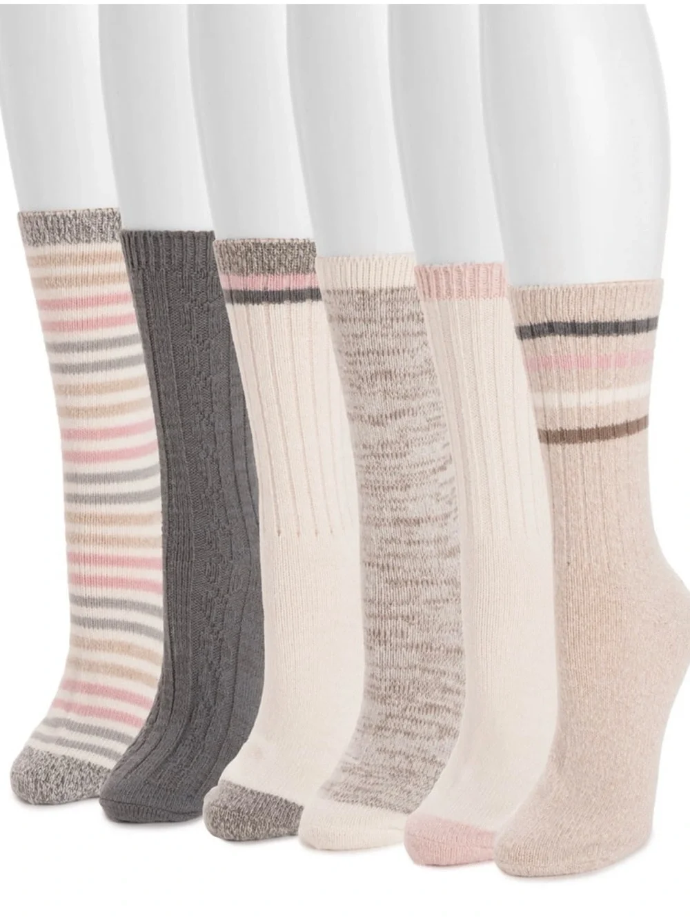 MUK LUKS Women’s Fluffy Dream Crew Boot Socks, 6 Packs, OSFM
